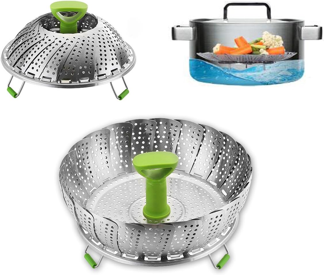 Apark Steamer Basket - Stainless Steel Vegetable Steamers for Cooking, Folding Steamer Insert Fits Various Size Pot & Pressure Cooker, with Anti-hot Extendable Handle and Non-Slip Legs (7-11 in) [Energy Class A+]