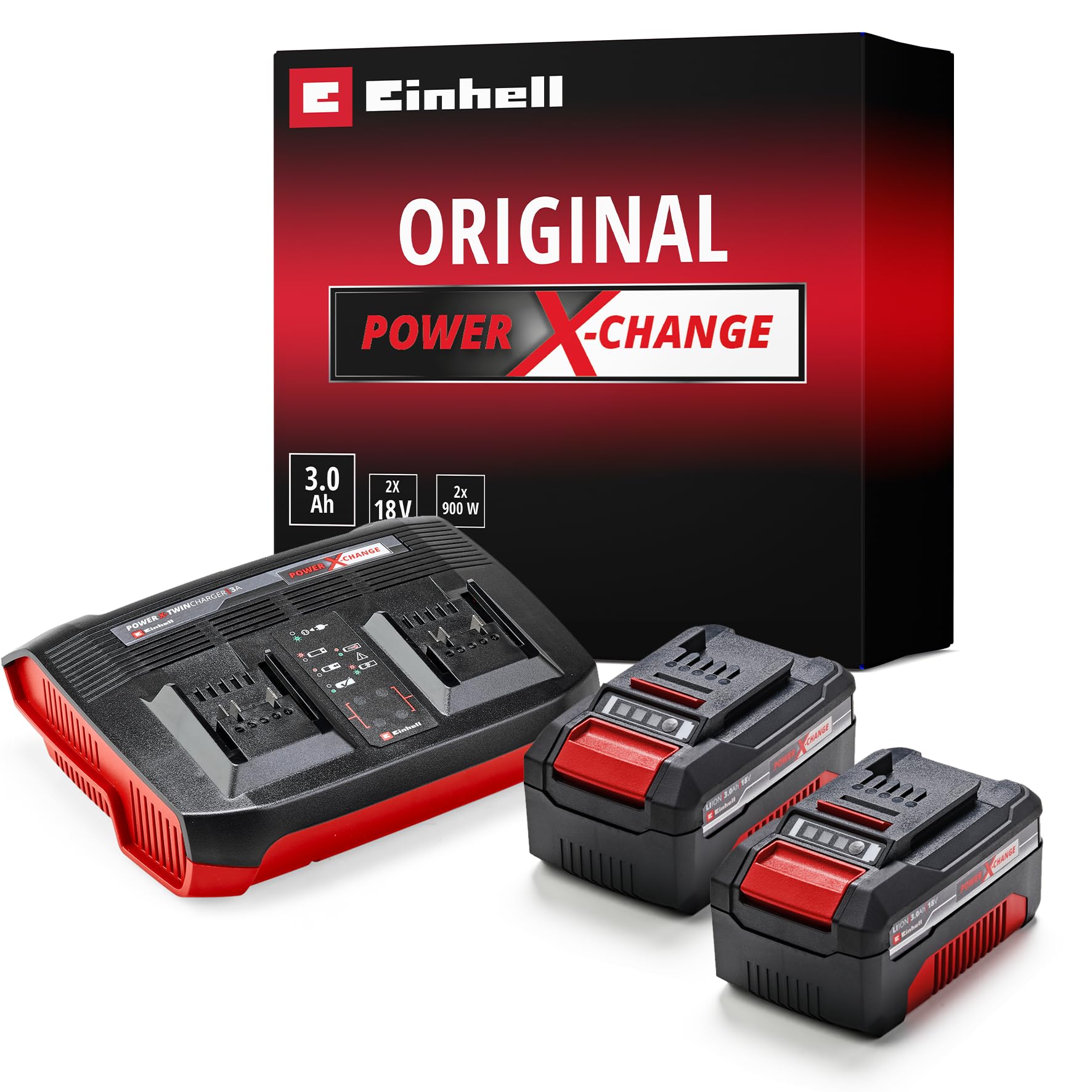 Einhell Pxc-Starter-Kit, Rojo, Negro, 2 x 3,0 Ah Akku / Twincharger / 900 Watt