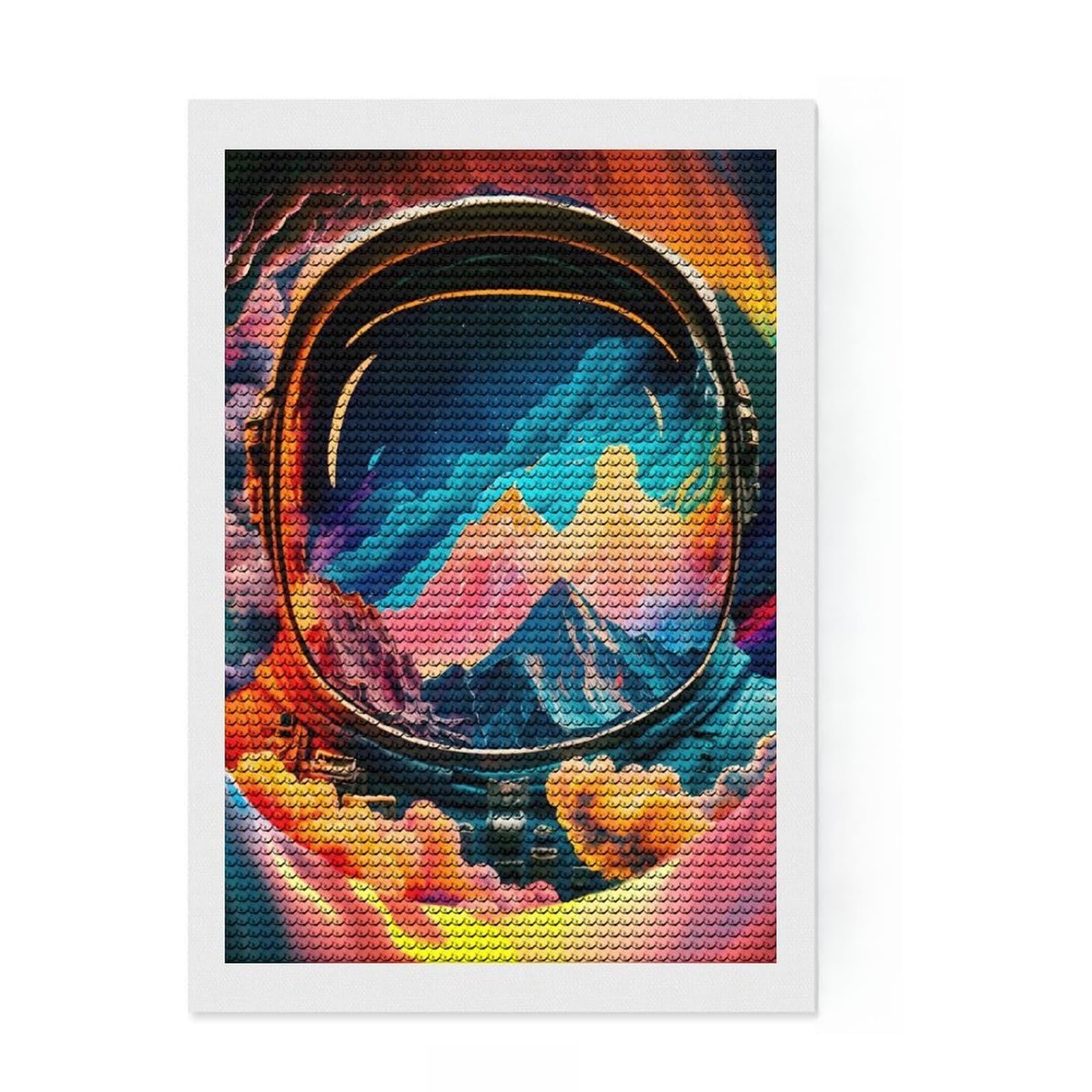 Junmoney Astronaut Face in Mountain Diamond Art Canvas 8"x12", for Teens, Modern Decor, Easy to Enjoy, Holiday Gift Idea, Pleasing Wall Art Project