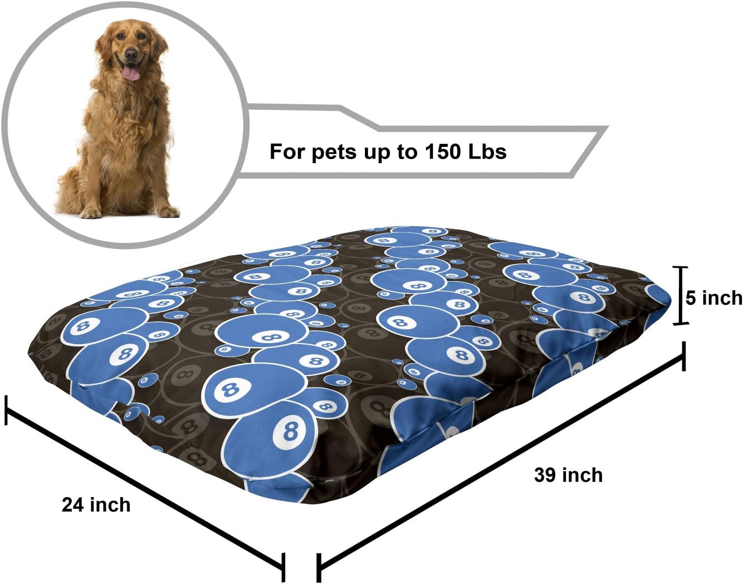 review Lunarable Billiard Pet Bed, Creative Continuous Pool Game Pattern of 8 Balls, Chew Resistant Pad for Dogs and Cats Cushion with Removable Cover, 24