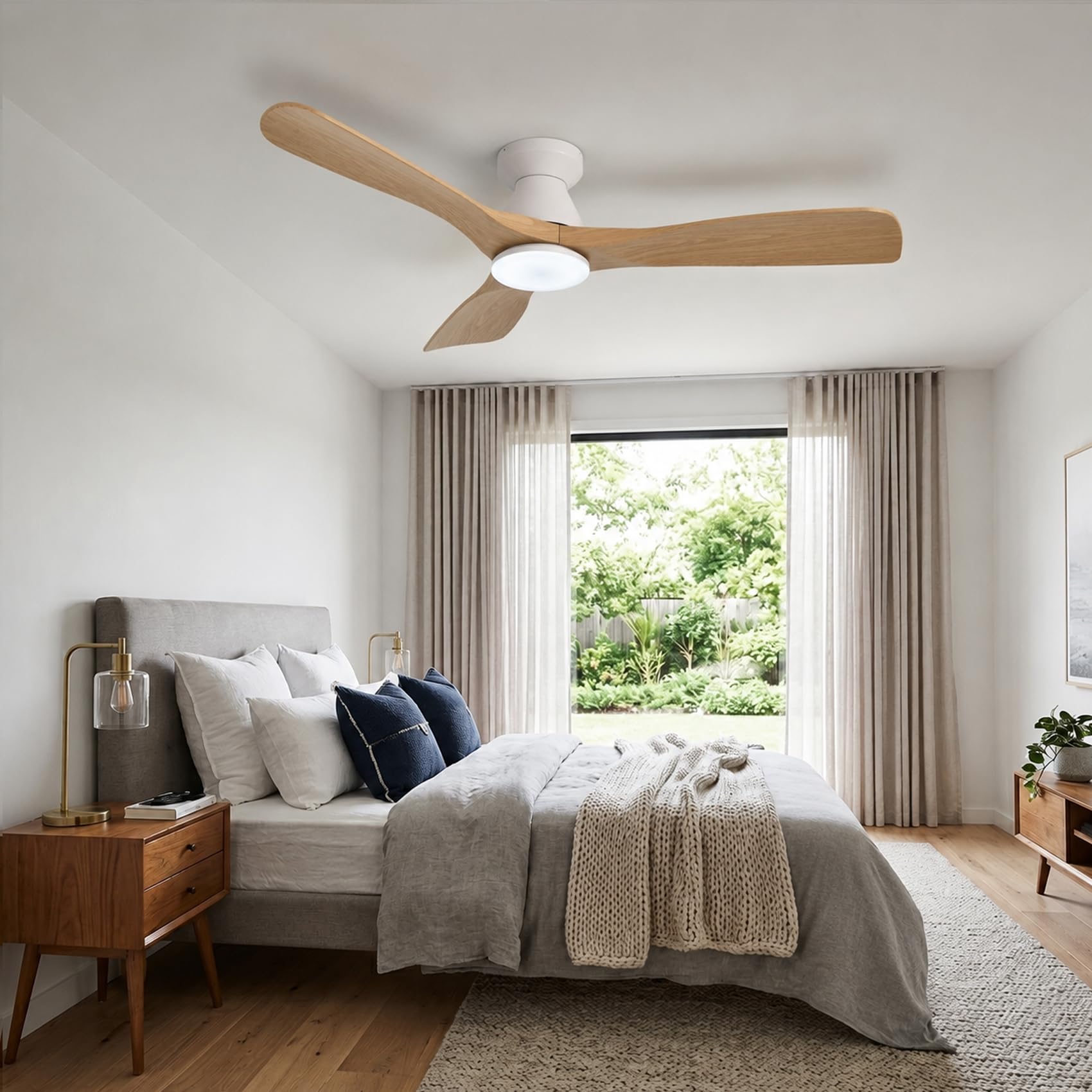 Ventilador de Techo con Luz LED 42" / 106 cm, Motor DC Silencioso 3 Aspas de Plástico Efecto Madera, 6 Velocidades, 3 Temperaturas(3000K-6000K), Función Inversa y Mando a Distancia,Efecto Madera