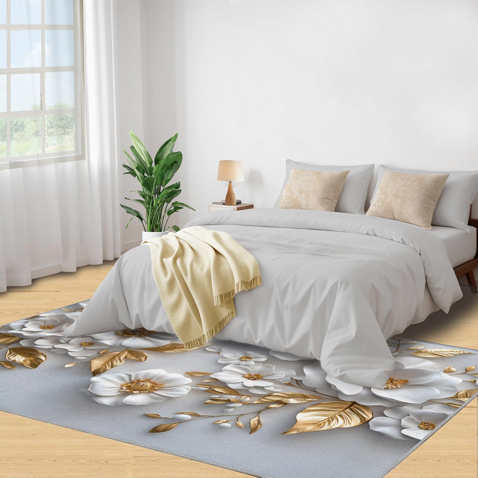 Tapis à fleurs en relief, tapis de luxe à fleurs européennes pour chambre à coucher, tapis antidérapant lavable, pour salon et ferme, intérieur à poils ras - 100 x 150 cm