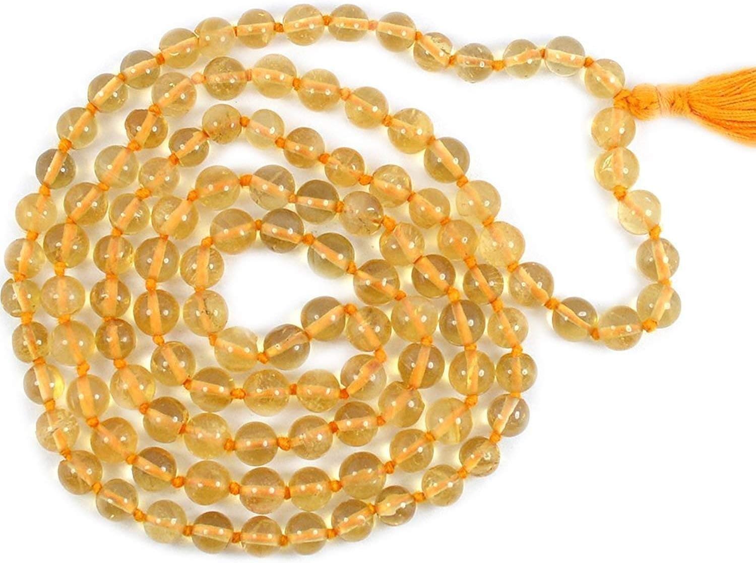 Jaipur Gems Mart Natural AAA Citrine 108 Mala Necklace | 8mm Round Beads | Meditation Tassel | Unisex Adult