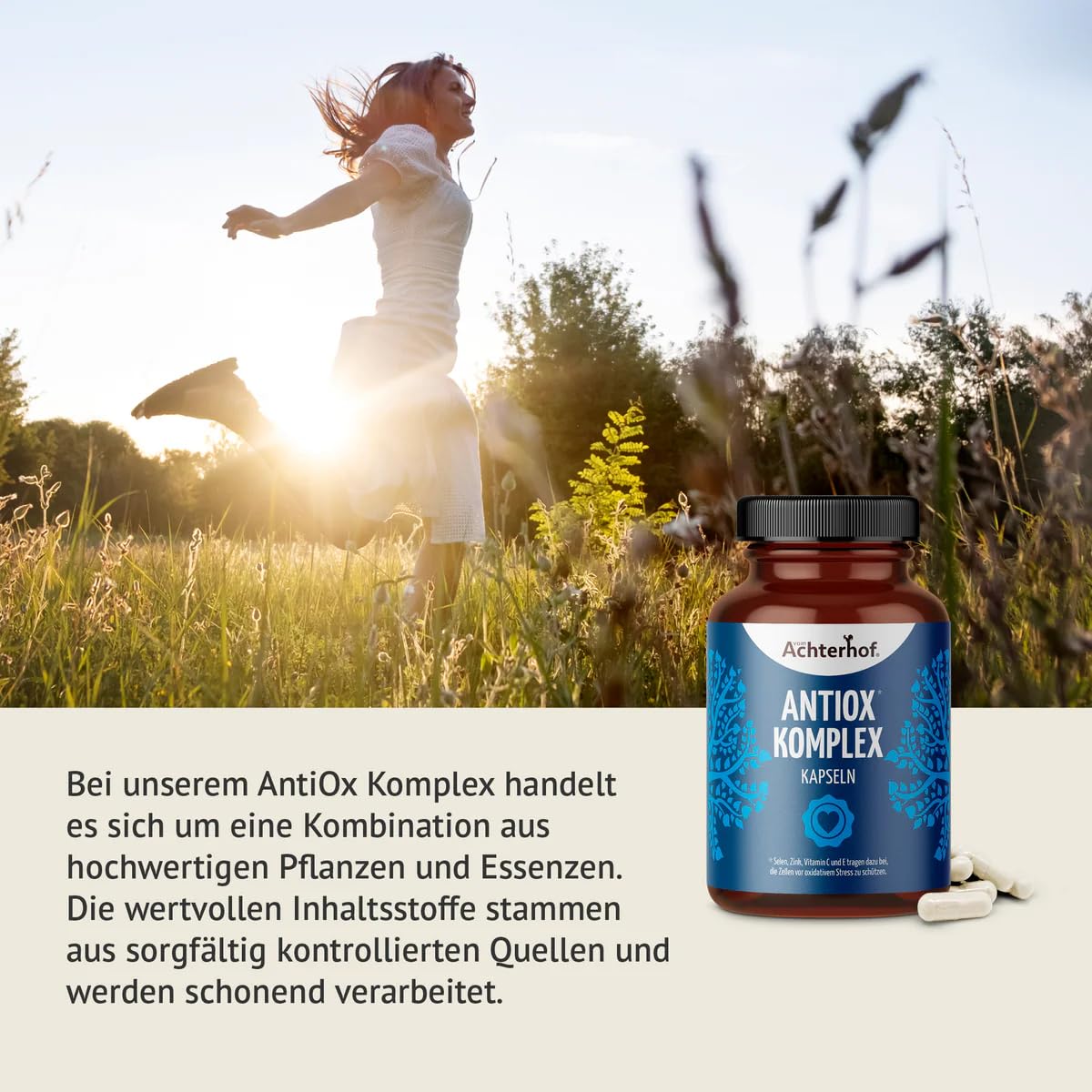 Antiox Komplex Kapseln 125 Stück | mit 23 antioxidativen Pflanzen und Essenzen | mit Selen, Zink, Vitamin C und E | für 150 Tage | Achterhof
