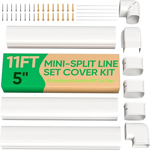 Plusluck 5 "11 pies Mini Split Line Set Cover PVC Decorativo Bomba Cubre Línea AC Cubierta para Unidades Exteriores Aire Acondicionado y Bomba de