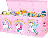 Mabahoo Extra Large Pink Toy Chest: Collapsible 40x14x16 Toy Storage Organizer with Lids & Dividers for Kids Playroom Nursery