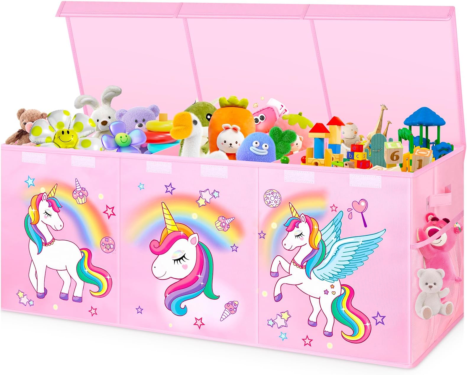 Mabahoo Extra Large Toy Chest, Collapsible Sturdy Toy Storage Organizer with Lids, 40"X14"X16" Large Kids Toybox Storage Bins Baskets for Girls, Boys, Nursery, Playroom, Pink