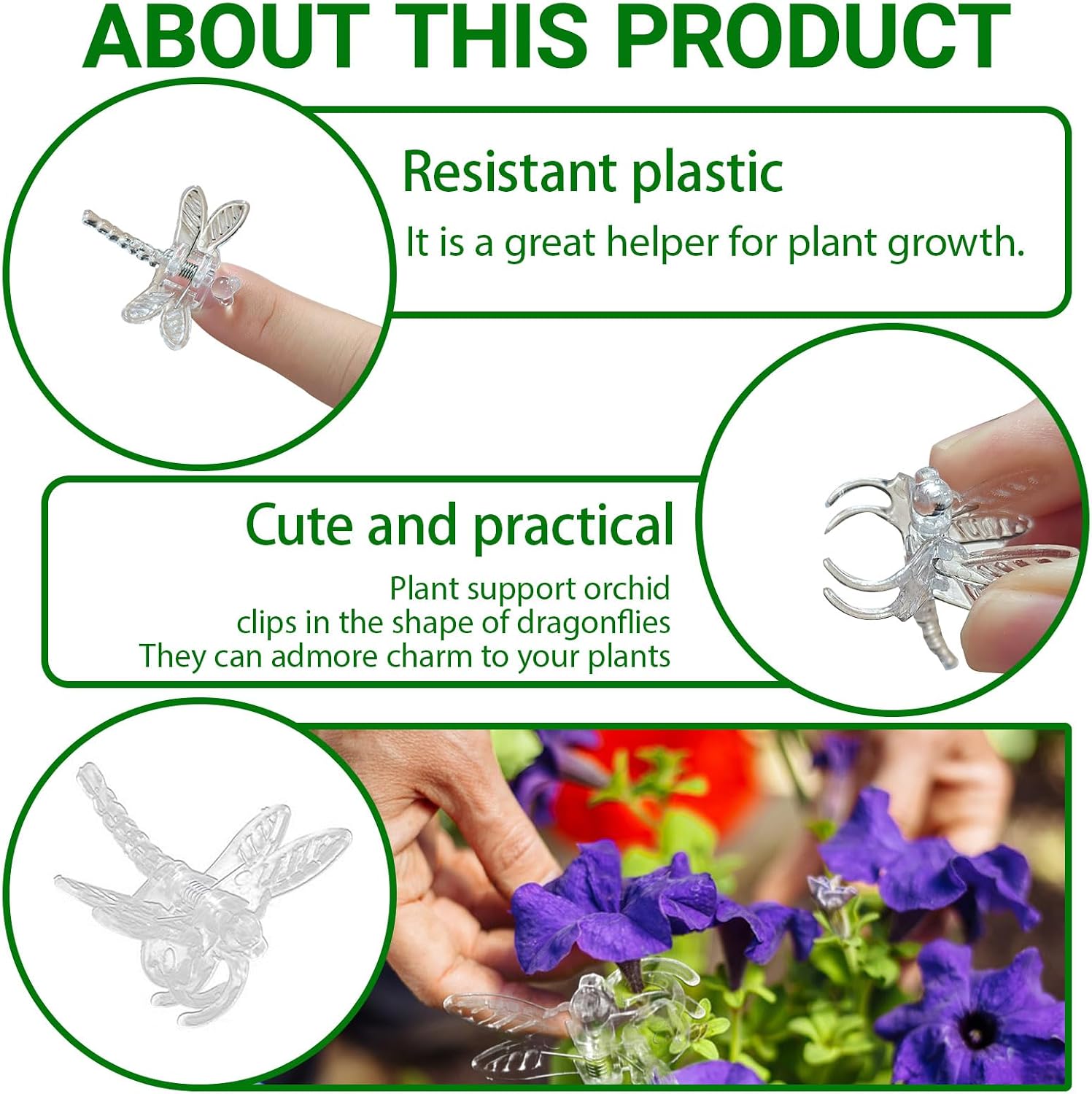 100PCS Dragonflies Orchid Clips, 1.4×1.3in Plastic Orchid Support, Versatile Plant Support Clips for Garden Plants and Climbing Plants, Plant Accessories Indoors/Outdoors (Transparent) image 3