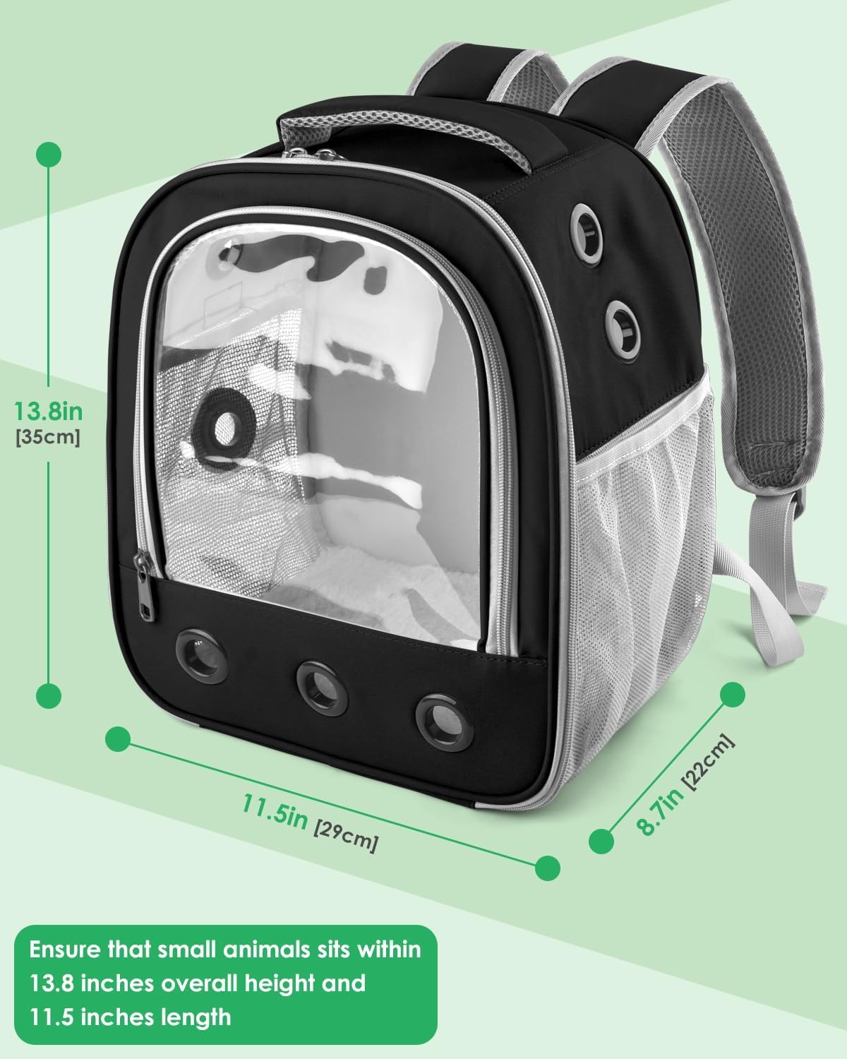 Sac à dos pour cochon d'Inde - Sac de voyage portable pour petits animaux - Sac de voyage avec porte-bouteille et support amovible (noir)