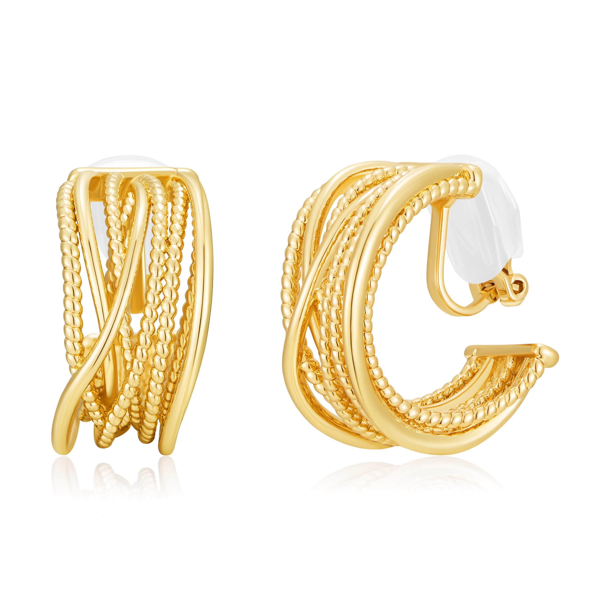 Clip on Earrings for Women Silver and Gold Plated Twisted Rope Hoops Non Pierced C Hoop Earring Lightweight Two Tone Clips Mixed Metal Jewelry Gifts