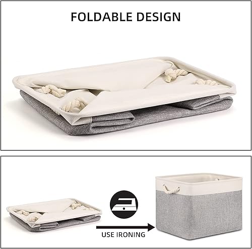 Miniatura 9 de Bidtakay Contenedores de almacenamiento de tela blanca y gris, 2 grandes (16 x 11.8 x 11.8 pulgadas) + 6 pequeños (11.8 x 7.8 x 5 pulgadas)