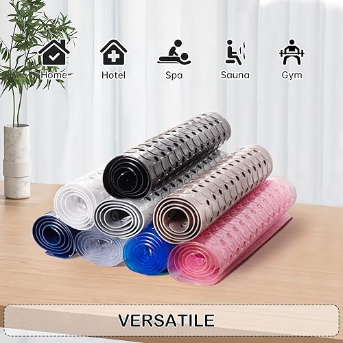 Miniatura 7 de Linoows Tapetes antideslizantes para bañera y ducha, tapete de baño de agarre eléctrico de 35 x 16.3 pulgadas con ventosas y agujeros de drenaje