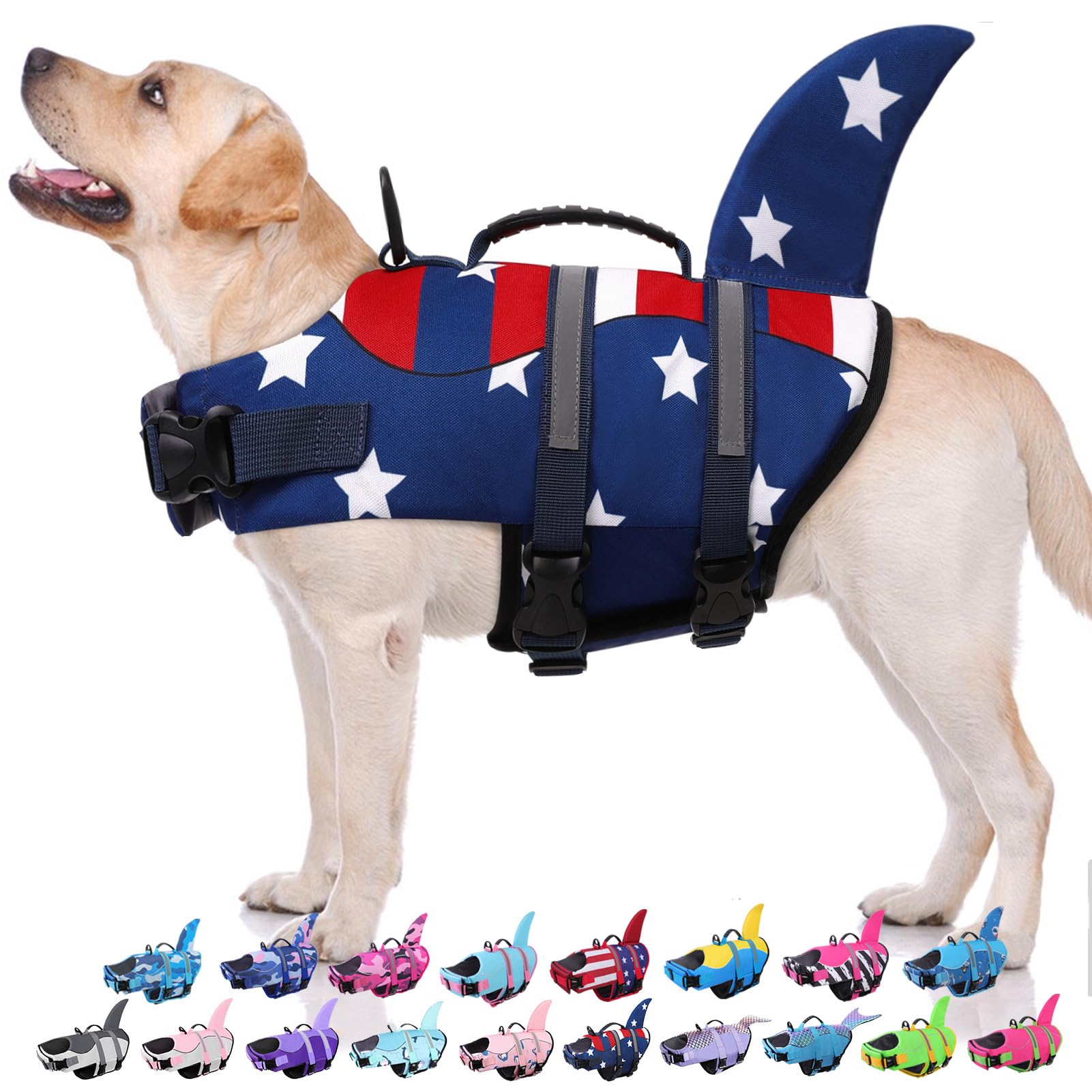 Bess Bridal Dog Life Jacket - Shark Life Vest for Swimming Boating - Reflective Lifejacket Swimsuit for Small Medium Large Dogs - High Buoyancy