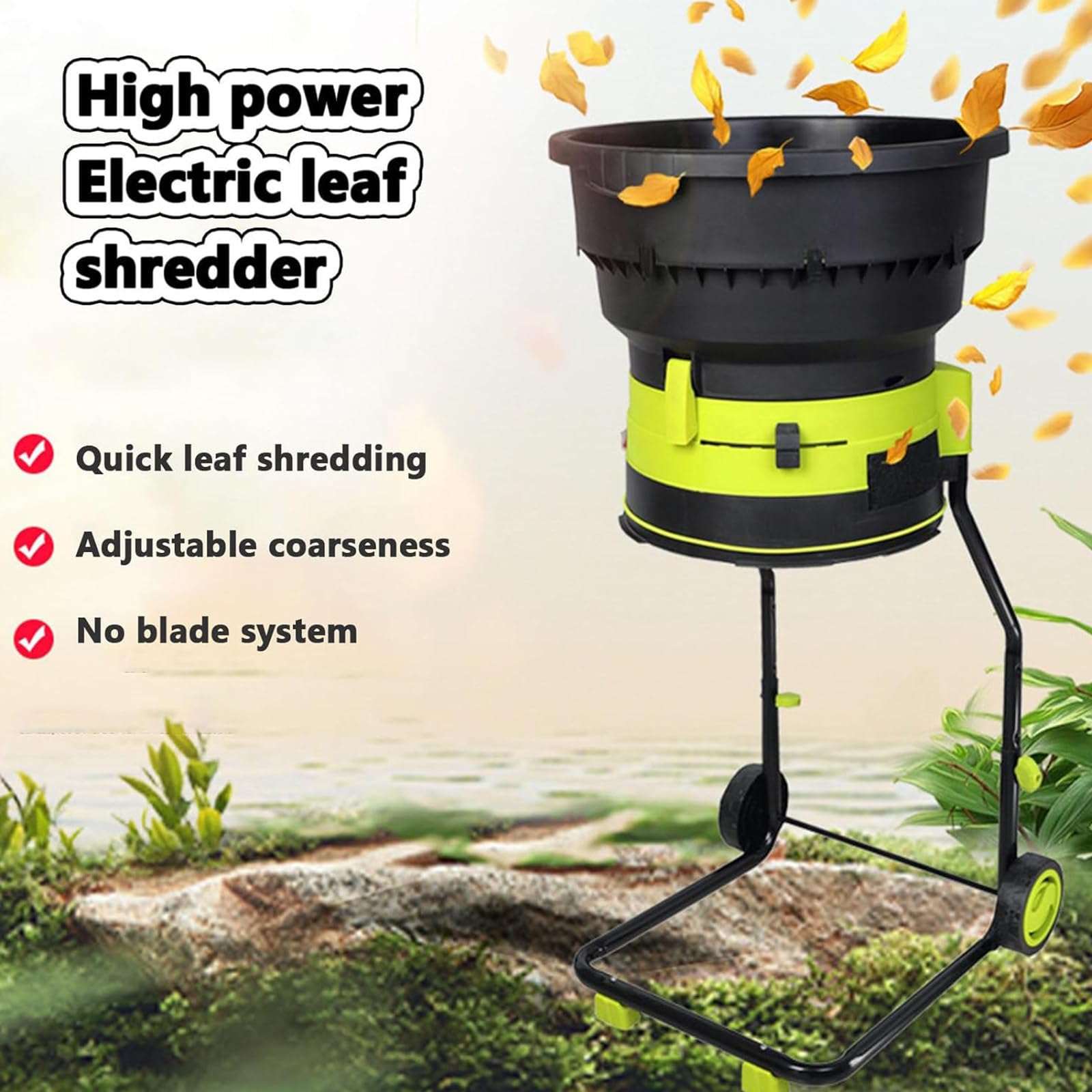 Trituradora De Hojas Eléctrica Sin Cuchillas 2500 W Trituradora Eléctrica Con Cable Y Ruedas Y Bolsa Recolectora Jardín Trituradora 8000 Rpm,Para Hojas,Césped Y Recortes Jardín,noPowercord