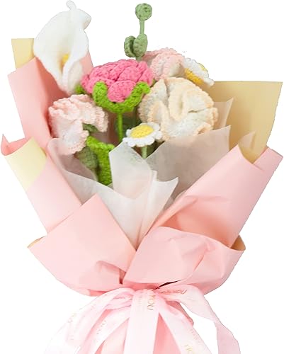 Ramo de flores de clavel de punto, 8 piezas, flores tejidas para decoración, kit de ganchillo para el día de la madre, cumpleaños, boda, regalo del