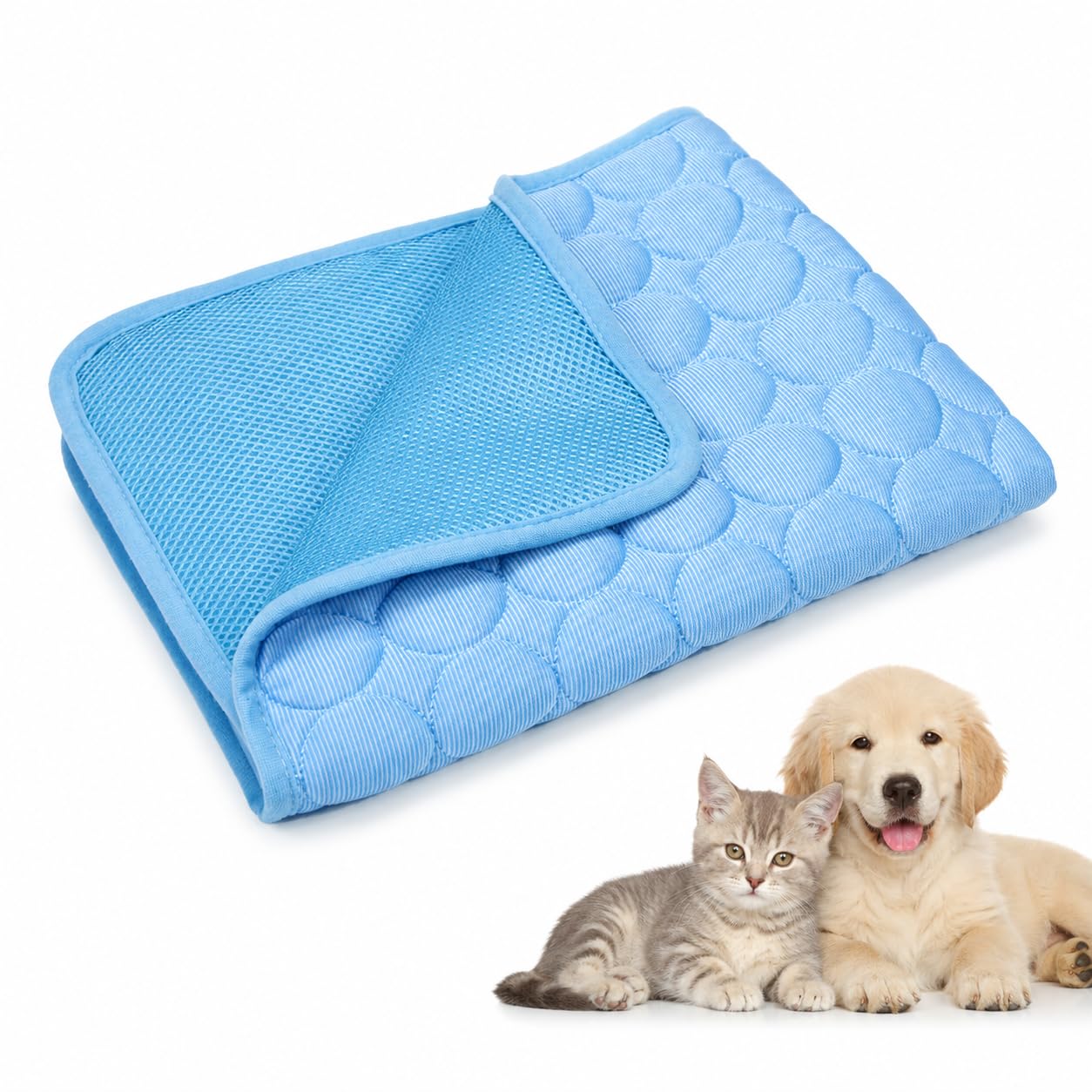 AAFGVC Helpforpaws Pet Cooling Mat For Summer Lightweight Cooling Fabric Dog Cat Bed Pad Easy Clean Foldable Mat For Crate Car Sofa Floor Patio Camping Travel Daily Use (Blue,XXL-150X100cm)