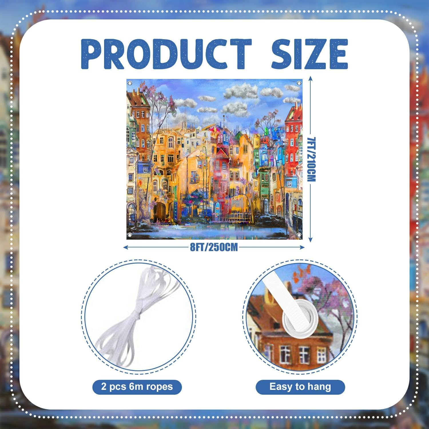 7x8ft Vibrant Artistic Cityscape Garage Door Decor Artistic Graffiti Painting Colorful Buildings Soft Sky Clouds Garage Door Cover for Creative Art Aesthetic Background Props