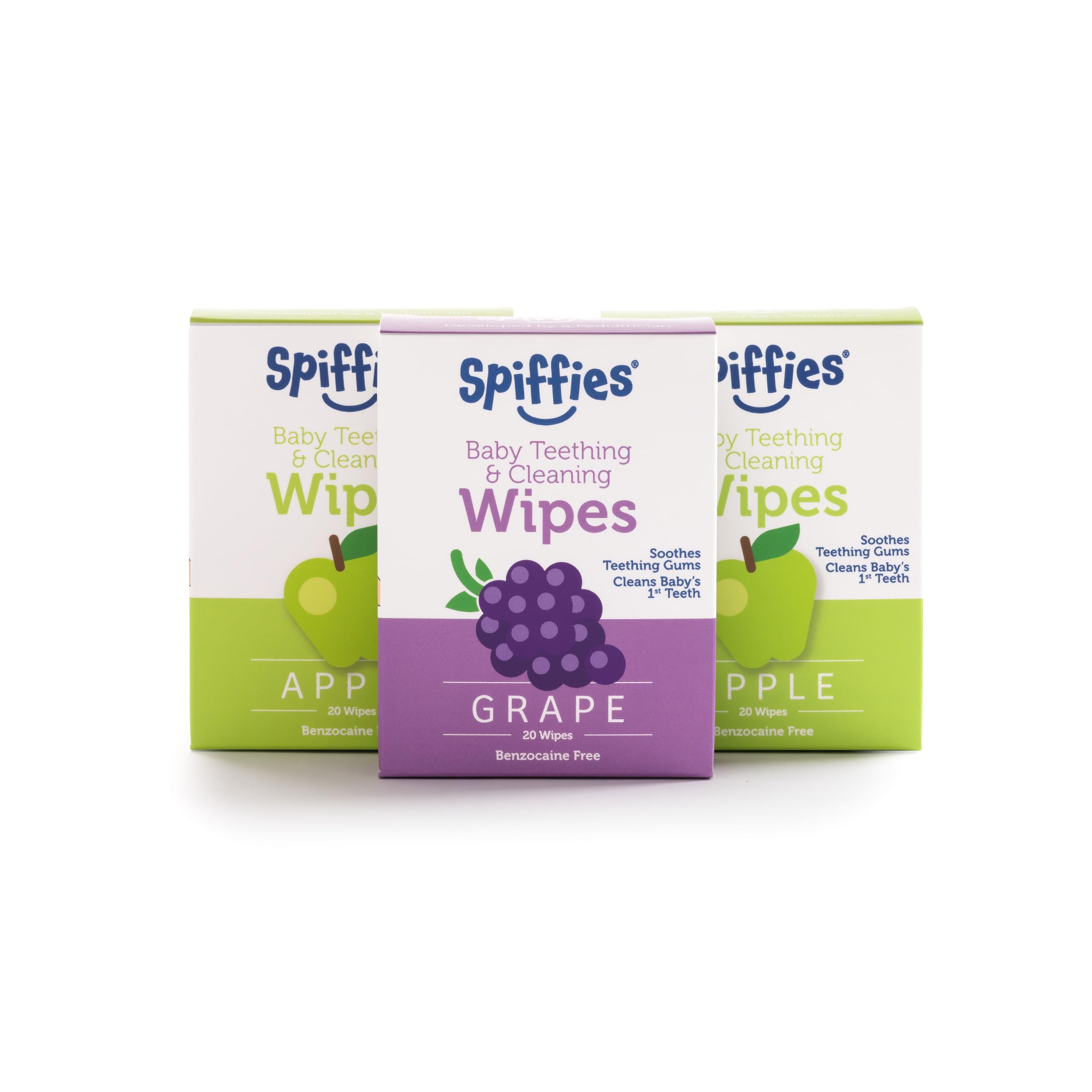 Baby Teeth Wipes - Apple & Grape Flavor Variety, Xylitol-Enriched Baby Gum Cleaner & Dental Wipes for Teething Relief and Teeth Cleaning - Safe for Infants & Toddlers, 20 Count (Pack of 3)
