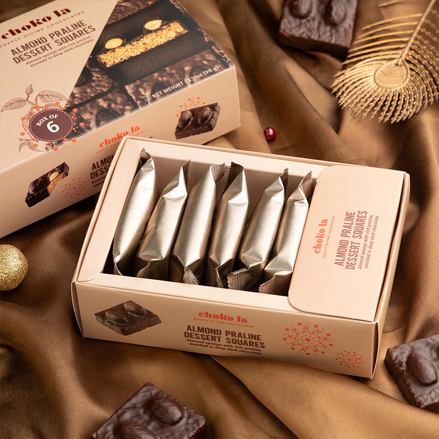 Chokola Almond Praline Dessert Squares 90g – Almond Sponge Cake Enrobed in Dark Chocolate | Gourmet Chocolate Hamper | Premium Chocolate Gift Box For Festivals & Special Occasion Celebrations
