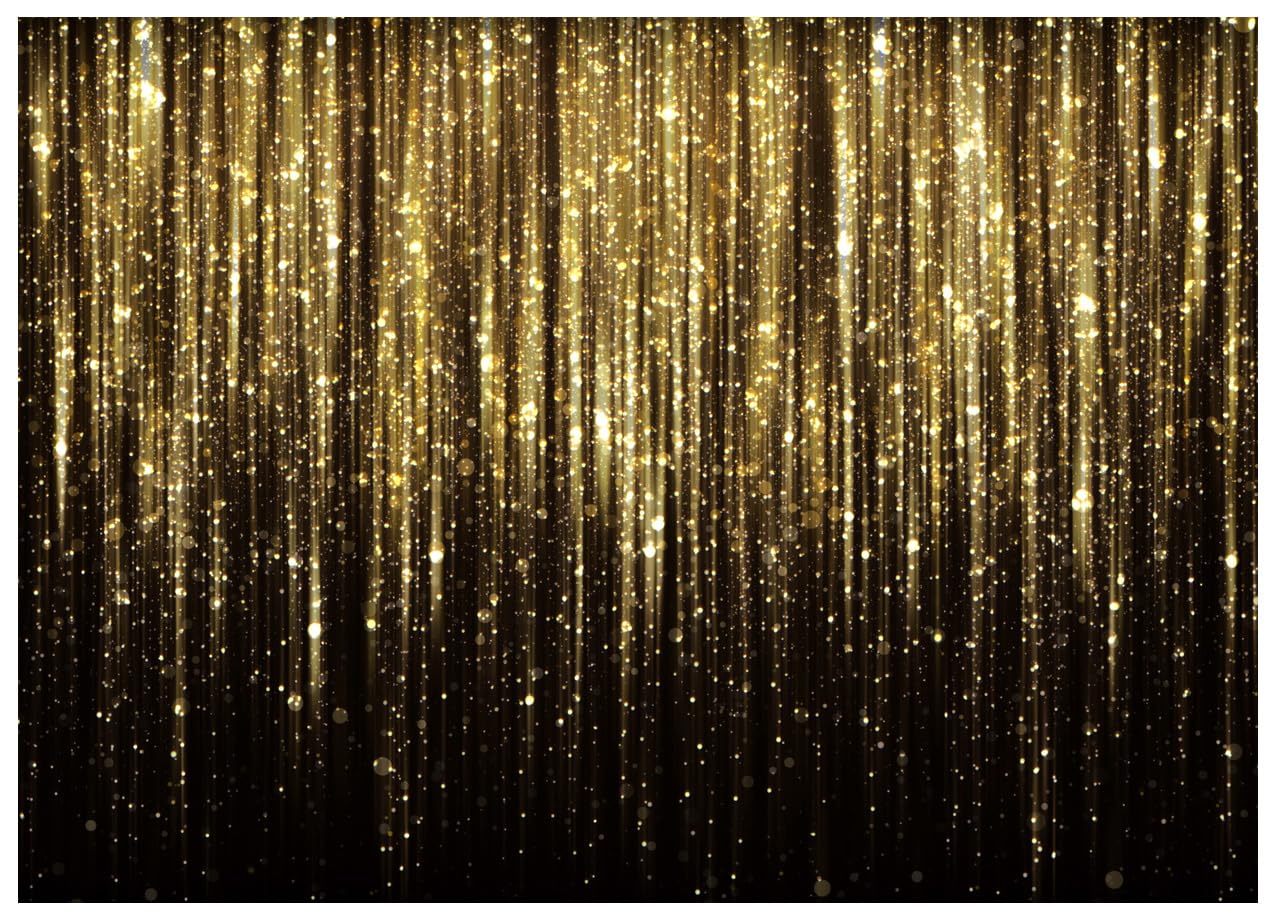 Telón de fondo dorado negro y dorado con purpurina, telón de fondo dorado con serpentinas doradas, telón de fondo dorado Bokeh 7 x 5 pies FW53
