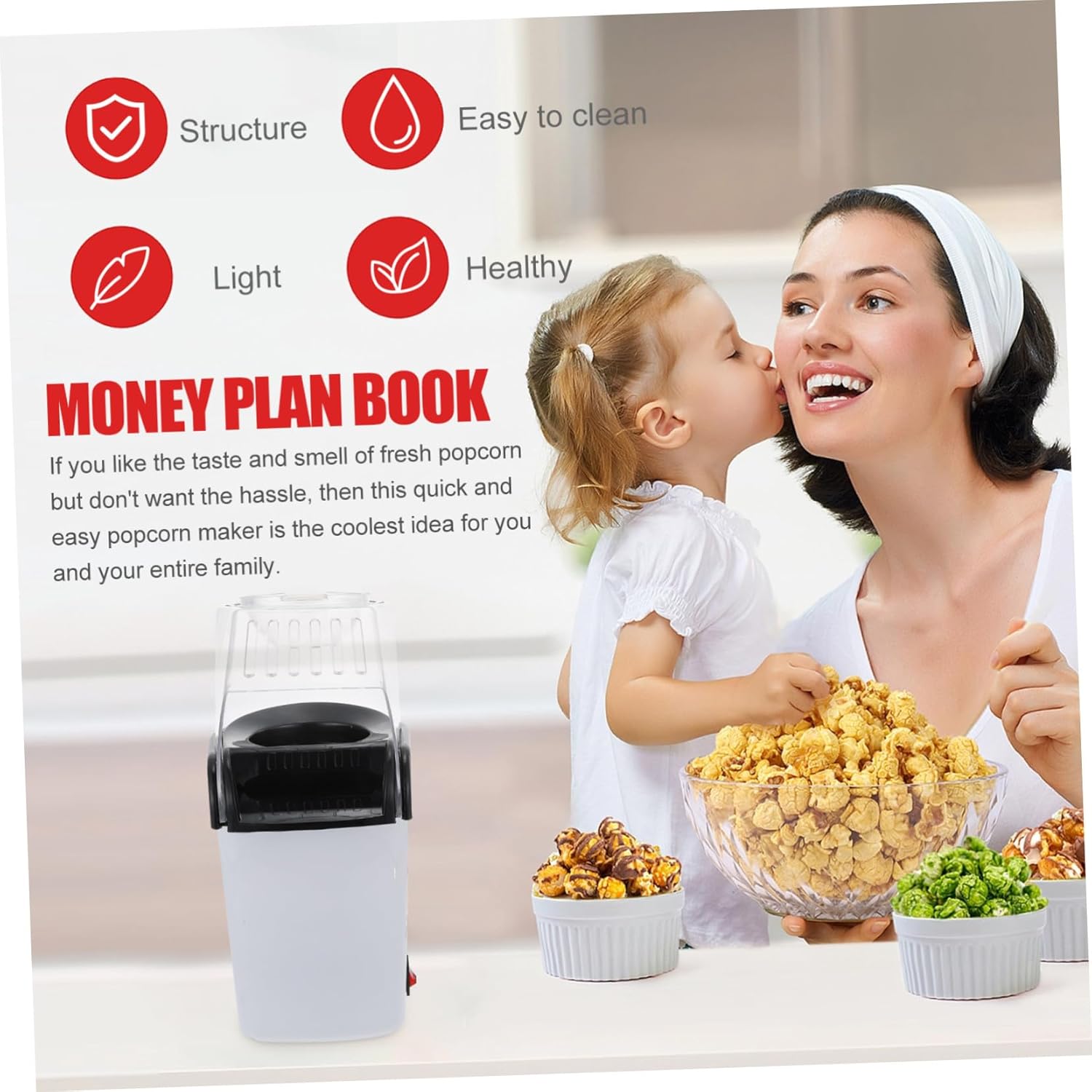 Automatic Small Popcorn Maker Machine Home Snack Popcorn Machine with Food-grade Cover Heat-resistant Material Safe for Household Dorm Office Use