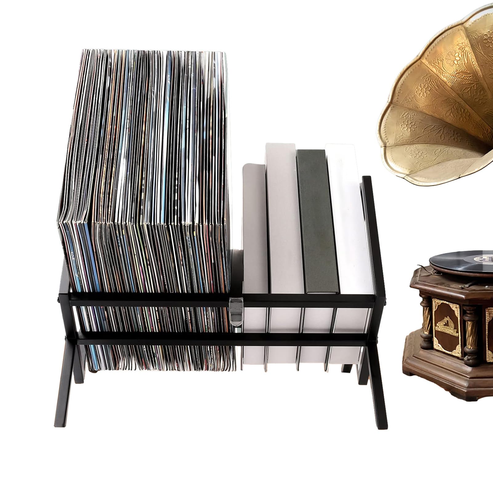 Support de Rangement Vinyles Métal Robuste Organisateur Bureau