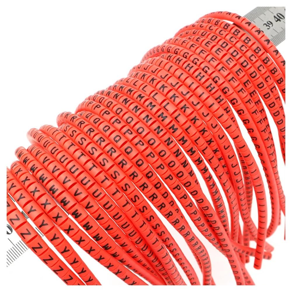 Zestaw czerwonych znaczników kablowych - 26 liter AZ i 10 cyfr 0-9 do zacisków rur o różnych średnicach przewodów - PVC - łatwe w użyciu - 1000 szt.(2.5mm2(4.0mm) Letter 1300pcs)