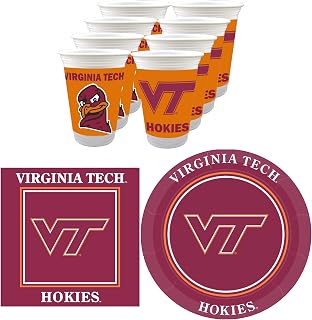 Virginia Tech Hokies Party Supplies 48 Piece Officially Licensed University Set: 16 oz. Plastic Beverage Cups, 9" Paper Plates, Luncheon Napkins, Complete Party Supplies for 16 Guests by Westrick