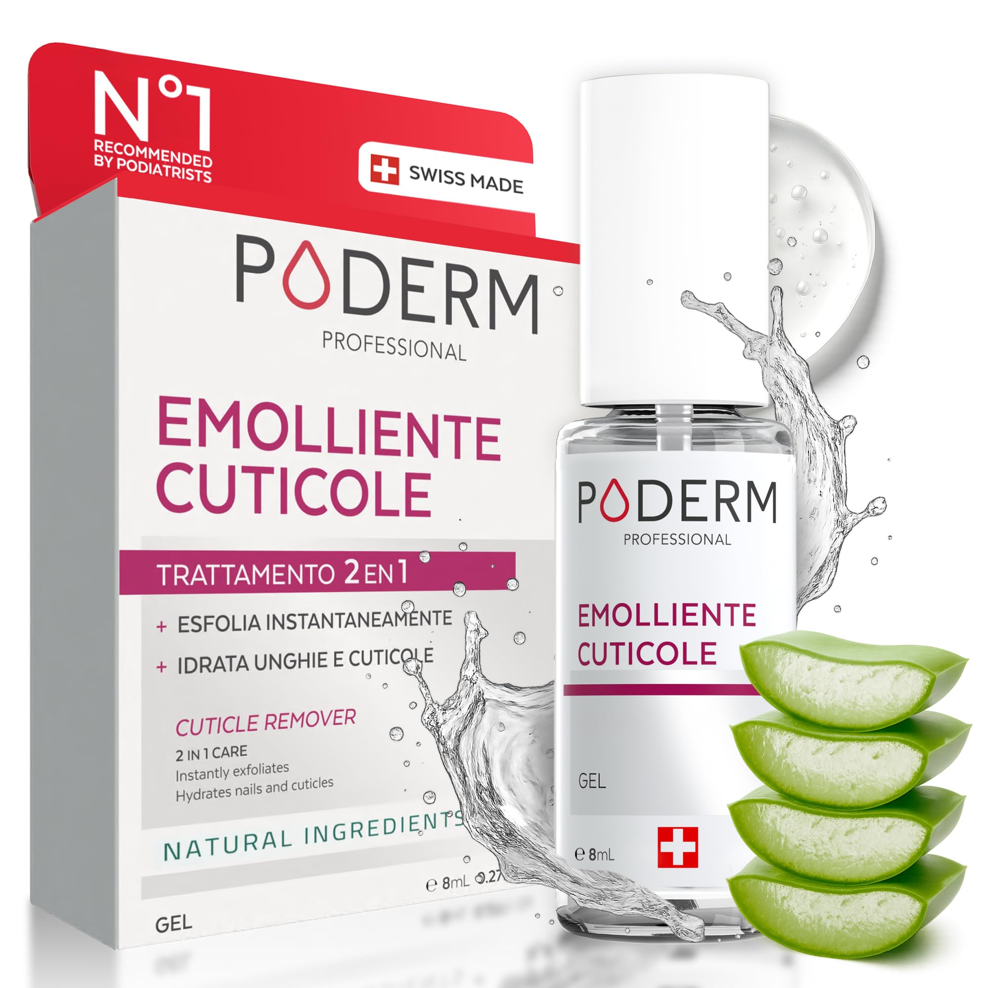 Poderm - Cuticole Remover 2-in-1 Esfolia e Idrata le Cuticole - Rimuove la Pella Morta - Rimuovi Cuticole Unghie - Cuticle Remover - Swiss Lab
