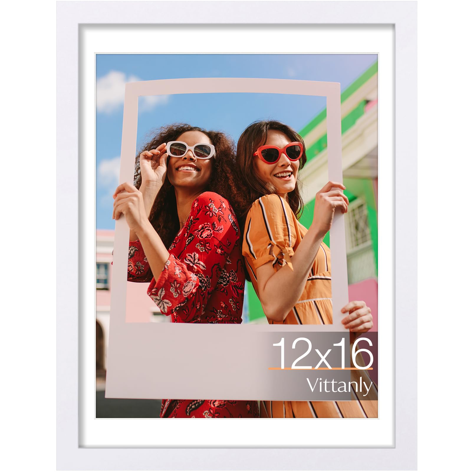 Vittanly 12x16 Picture Frame, Engineered Wood with Shatter Resistant Plexiglass, Display Pictures 11x14 with Mat or 12x16 without Mat, Poster Frame for Wall Display, White, 1 Pack — image 1
