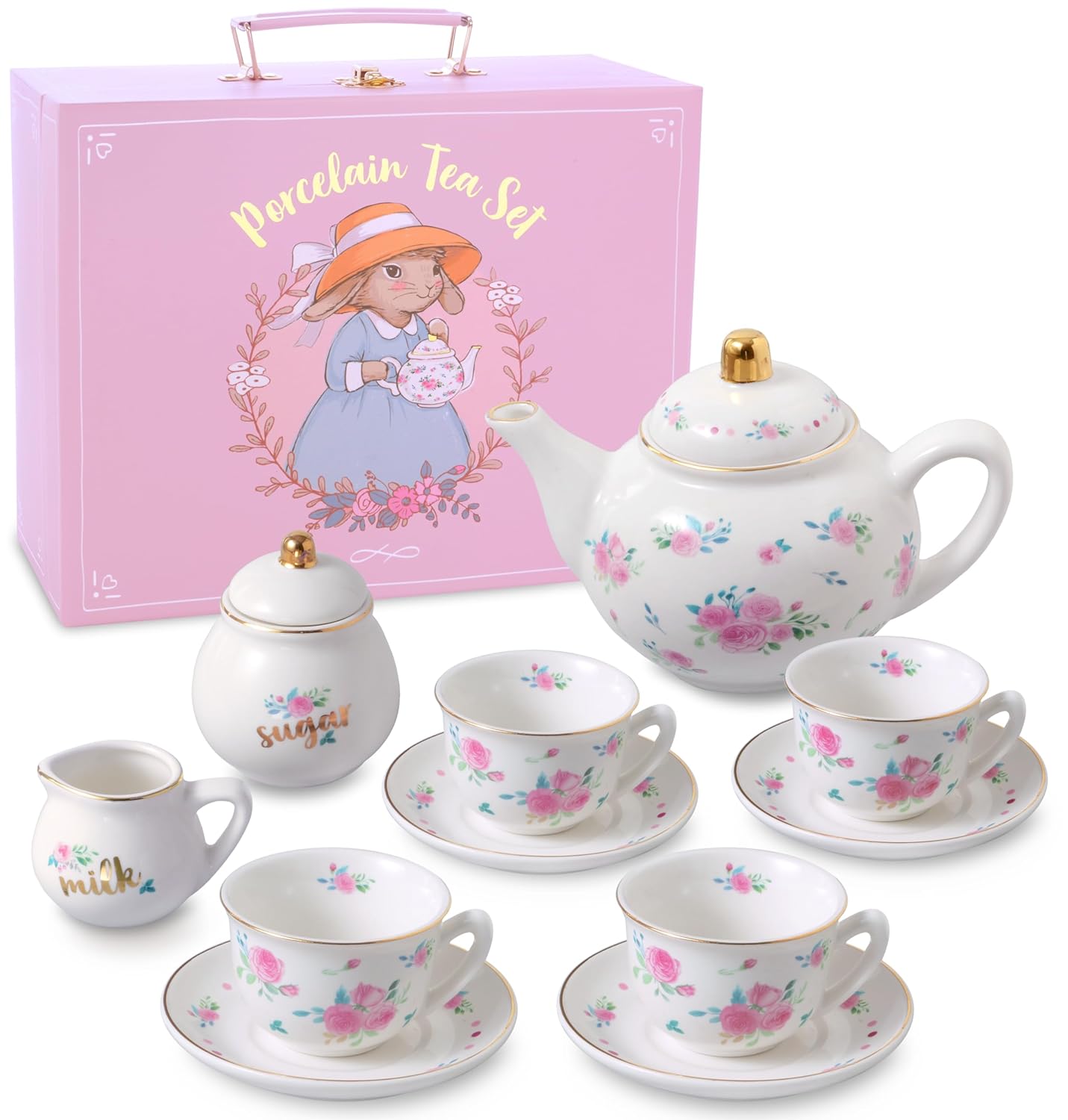 Buy Porcelain Tea Set for Girls - White & Floral Tea Party Set for Kids ...