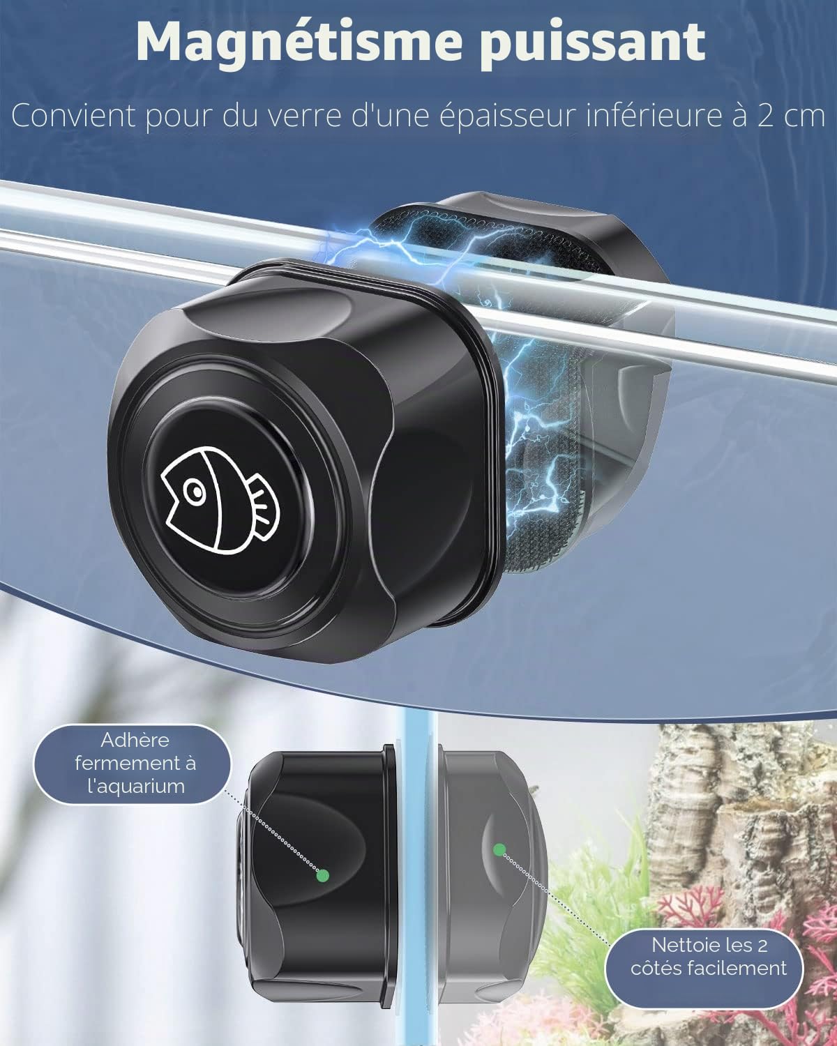 Pawfly Aquarium Brosse Magnétique pour Aquariums en Verre Tampons De Nettoyage Flottants De 5 Cm pour Aquariums De 2 Cm d'Épaisseur Jusqu'à 120 l (Pas pour Les Aquariums en Acrylique Ou en Plastique)