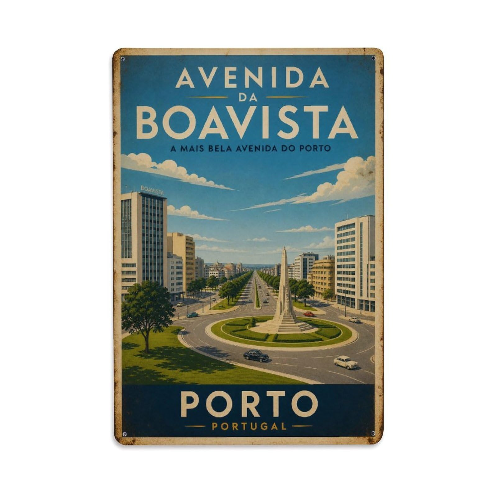 Vintage Travel Avenida Boavista Modern Boulevard Portugal Metal Tin Sign