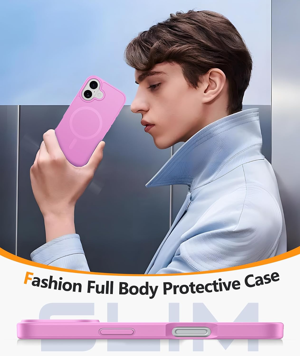 FNTCASE for iPhone 16 Case: [Compatible with Magsafe] Matte Cases with [Full Camera Protection] [Screen Protector] Military Grade Shockproof Protective Phone Cover -Full Pink thumbnail