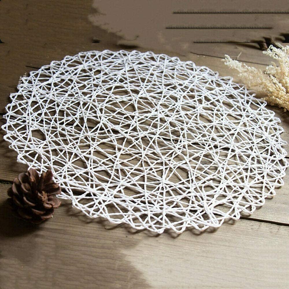 Napperon pour Table à Manger, napperon Creux de Table Rond tissé napperon de Table Tasse de Vaisselle, 4 pièces, Blanc (Blanc)