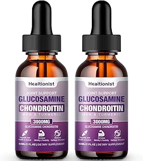 2 Pack Glucosamine Chondroitin MSM Liquid Drops, Extra Strength Joint Support Supplement for Adults Men & Women, Quercetin Boswelia, Bromelain, Antioxidant Immune Support (4 Fl oz)