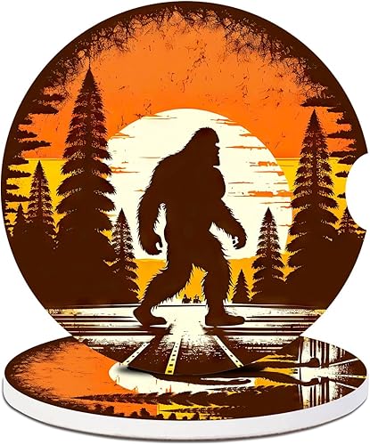 Miniatura 18 de Posavasos para automóvil, diseño de bosque de fantasía, luna llena, paquete de 2 para portavasos absorbentes, inserto antideslizante universal de