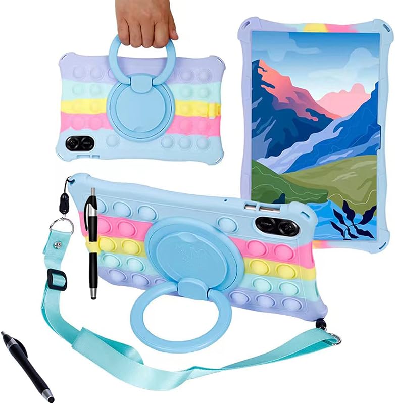 Tablet Case for Huawei Honor Pad X9/ X8 PRO 11.5 inch Soft Anti-Stress Silicone Case with 360° Rotate Stand/Pencil Holder/Shoulder Strap/Pen for Huawei Honor 11.5 inch (Colorful Light Blue)