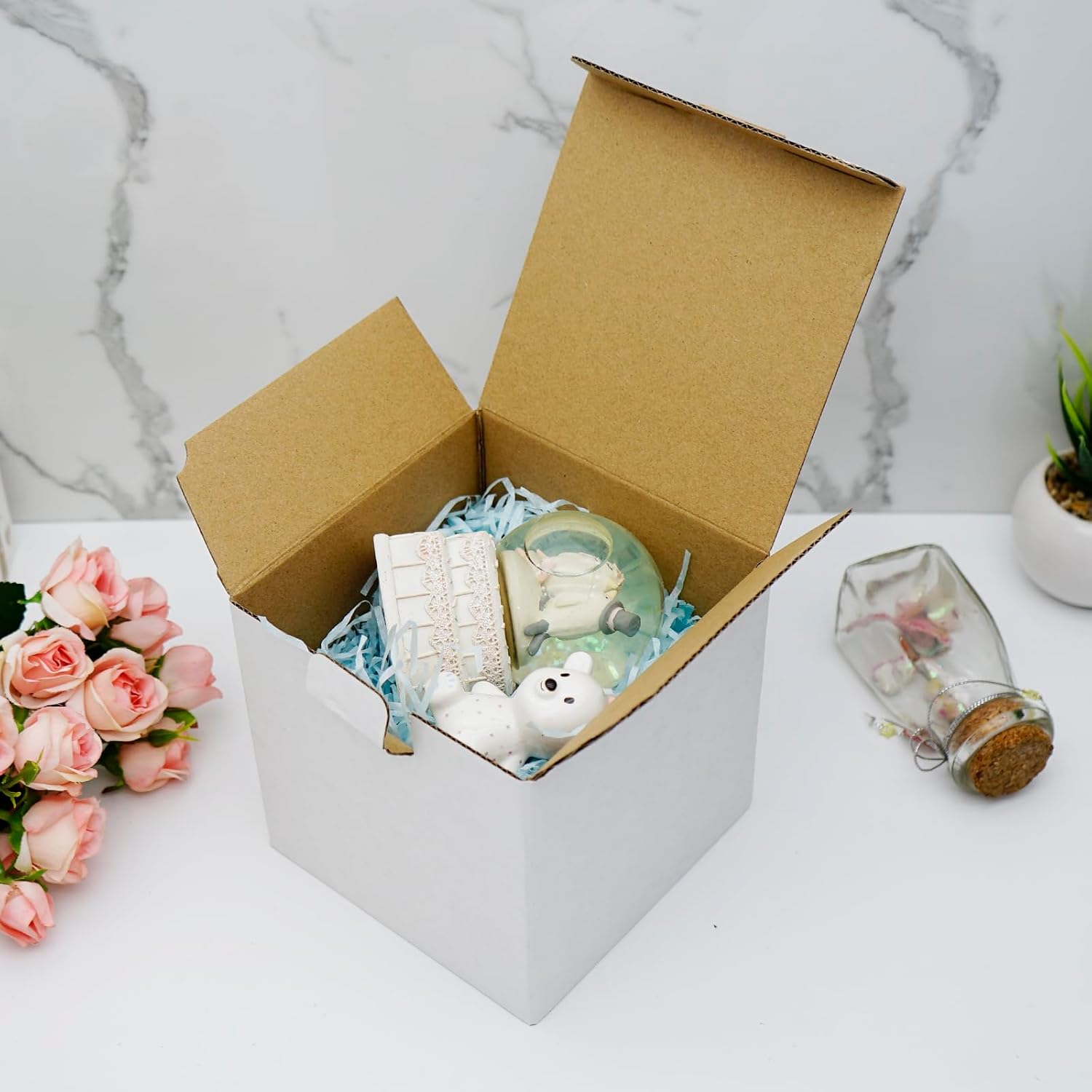 J.Ehonace 25 Pack 5x5x5 Inch White Corrugated Cardboard Shipping Boxes for 11oz to 15oz Mugs - Small Mailer Boxes for Mailing, Gift Wrapping & Ecommerce