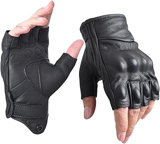 sibewora Men's Goatskin Fingerless Leather Motorcycle Gloves Half Finger Breathable Outdoor Driving Gloves (XL) Price In India