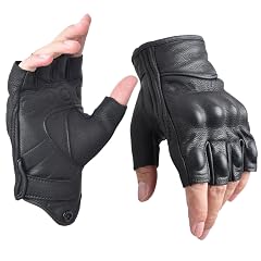 Gloves Leather Half Finger for Men Fingerless Gloves for Summer Black