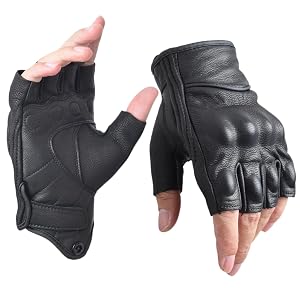 Gloves Leather Half Finger for Men Fingerless Gloves for Summer Black