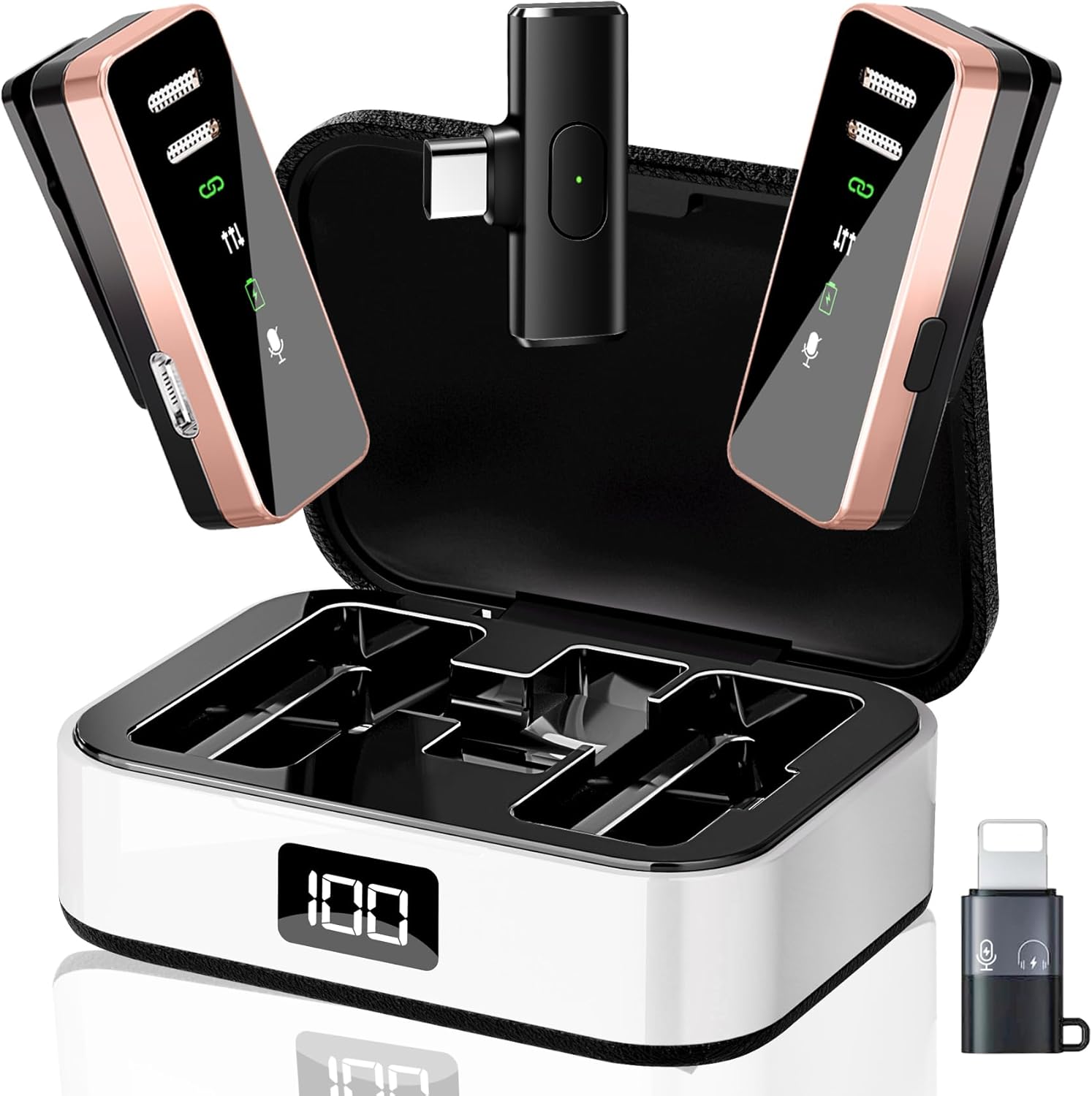 Wireless Lavalier Microphone for iPhone Android, Professional Clip on Microphone Wireless with Charging Case, 24H Mini Lapel Mics for Video Recording Vlogging, Plug-Play, Noise Cancellation