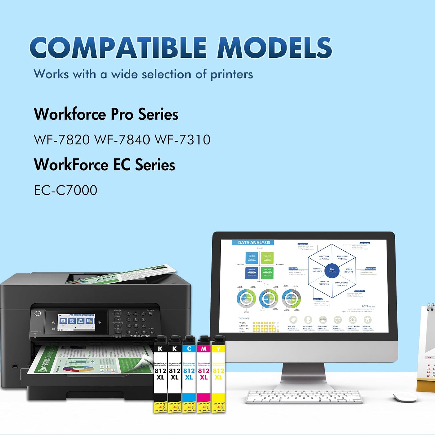 Remanufactured Replacement for 812XL Ink Cartridges Combo Pack for Epson