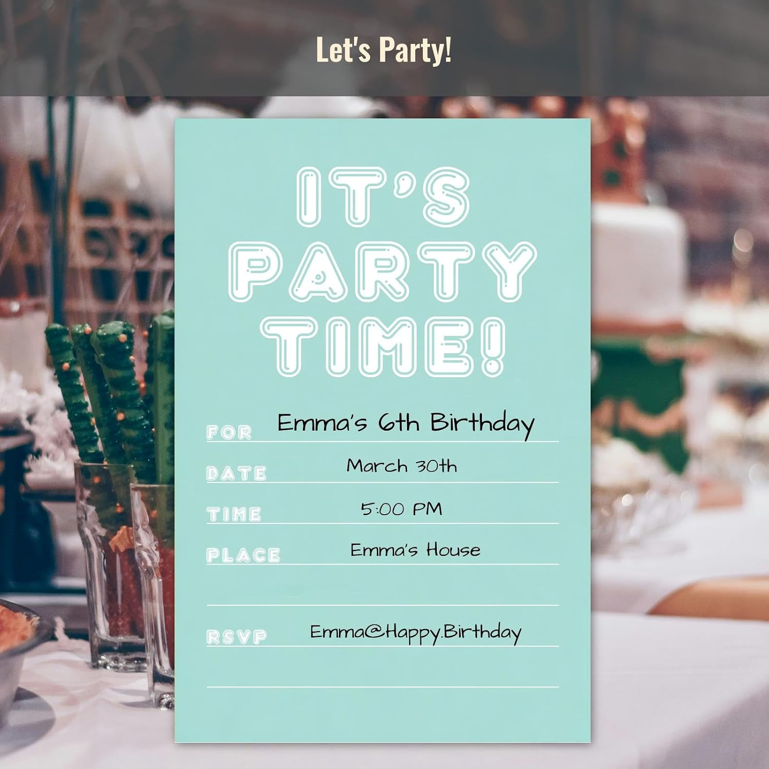It's Party Time Invitations for All Occasions, Wedding, Birthday | 25 Pcs 4x6 Inches(Envelopes Included), Engagement, Reception, Bridal, Baby Shower, Neighborhood, Special Events, Light Cyan