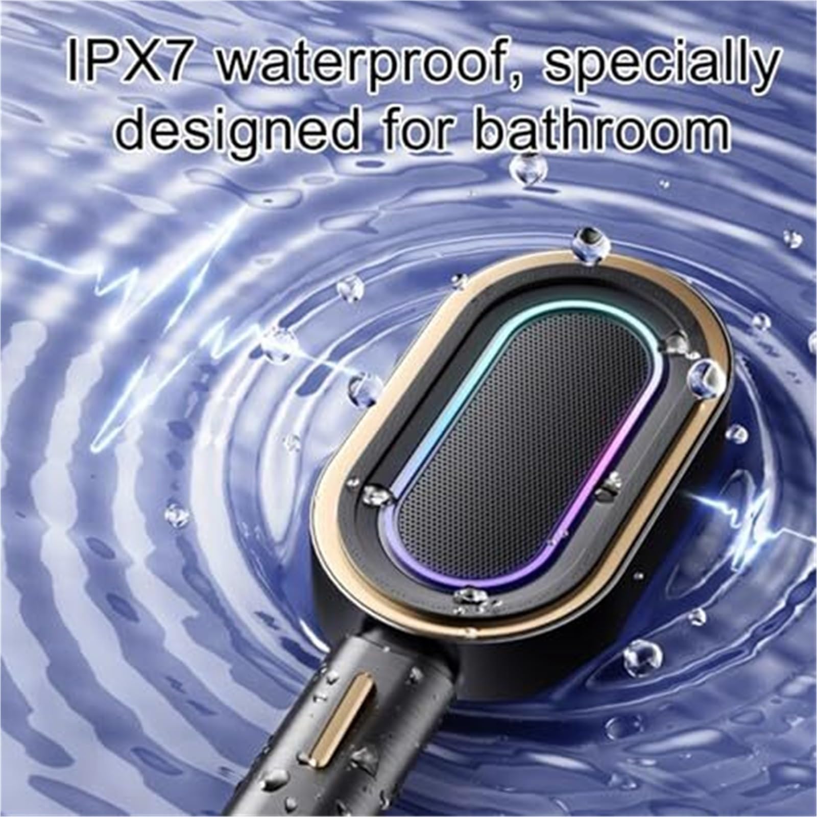 Głośnik prysznicowy Bluetooth z wodoodpornym mikrofonem i głowicą prysznicową LED - System karaoke zmieniający kolor, odłączana wysokociśnieniowa głowica prysznicowa z długim czasem