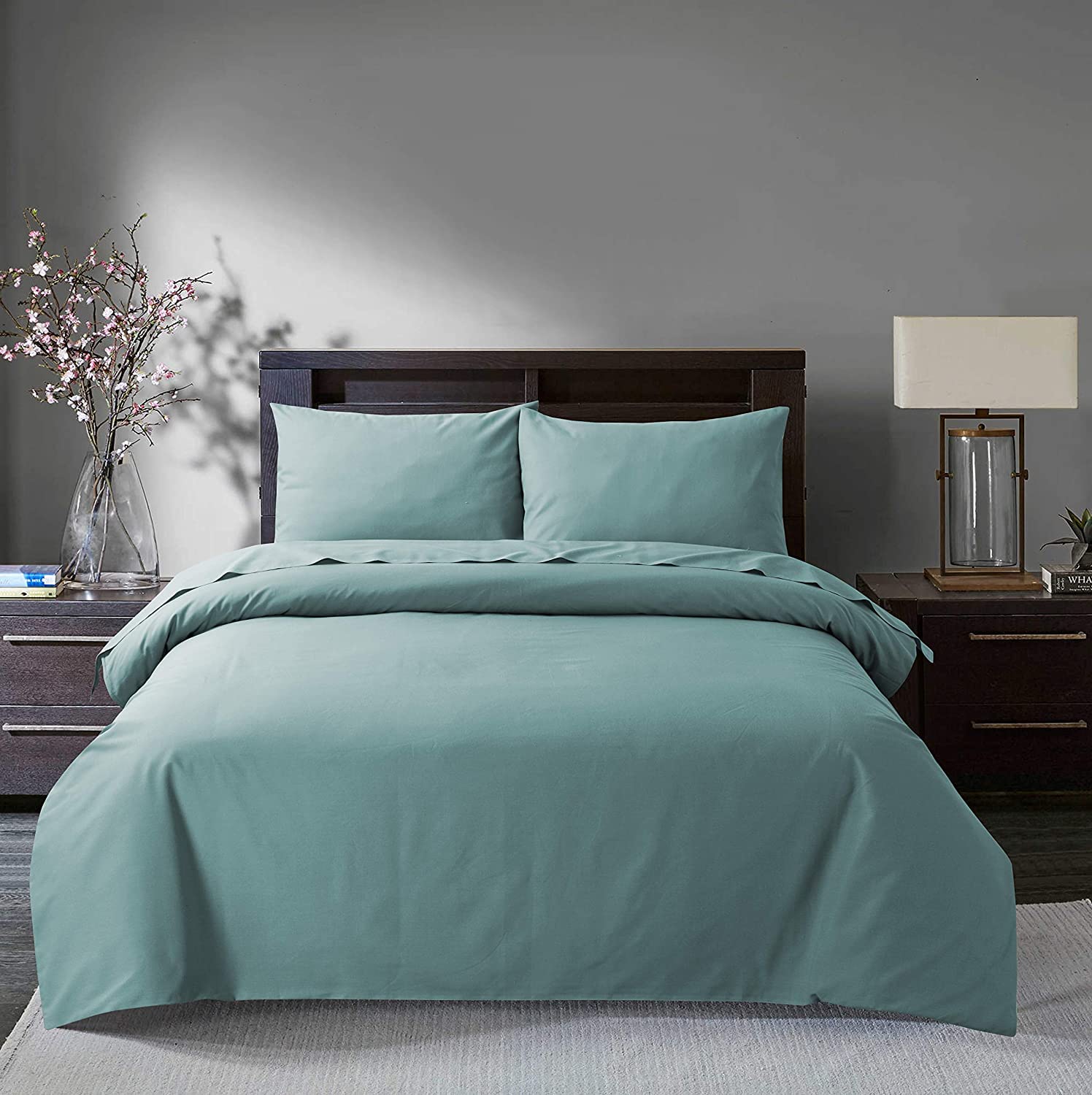 Sleepdown 200 Thread Count 100% Cotton Fitted Sheet - Duck Egg - King