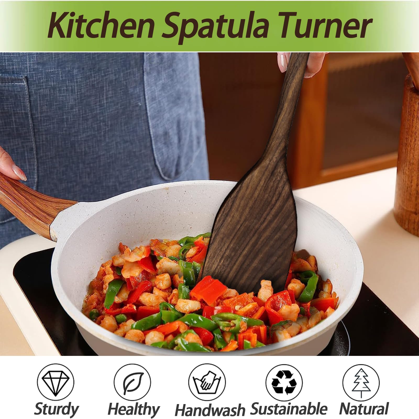 Cuchara ranurada de Madera de Nogal de 13，5"， Cuchara ranurada de Madera para cocinar， Cuchara de Madera con Agujeros para escurrir， Cuchara para Servir de，Spatula
