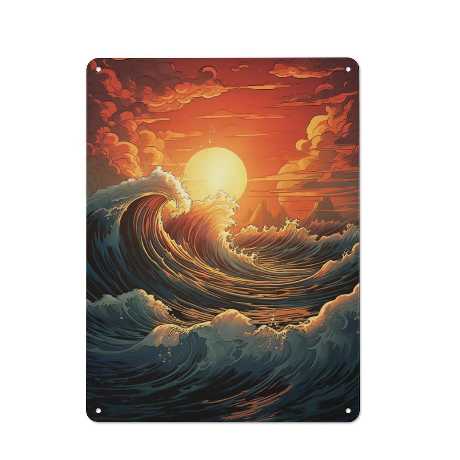 Junmoney Ocean Waves Sunset Vintage Metal Plaque 40X30cm Featuring For Pub Or Café, Suited To Café Interior Fans