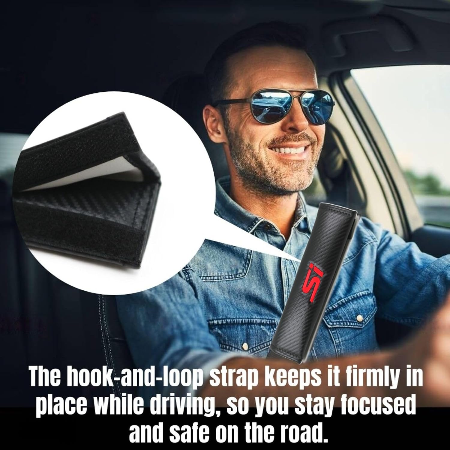 KAELTHAS 2 PCS Car Seat Belt Cover Pad Compatible with Civic Si Carbon Fiber Look Car Seat Belt Cover Strap Pads Cushions Comfortable Driving Interior Accessories